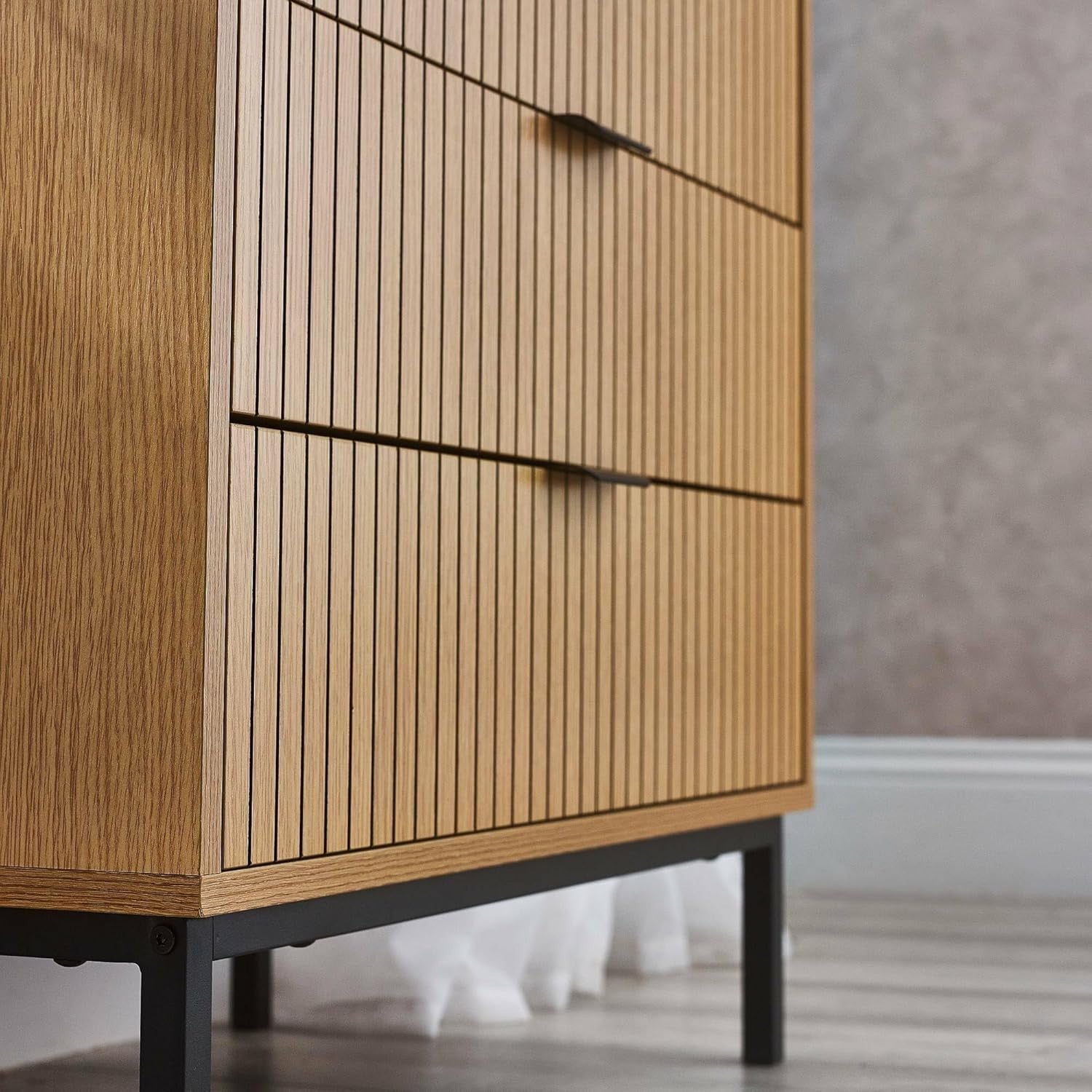 Beige 3 Drawer Chest Wood Storage Cabinet Slim Modern Bedroom Organizer