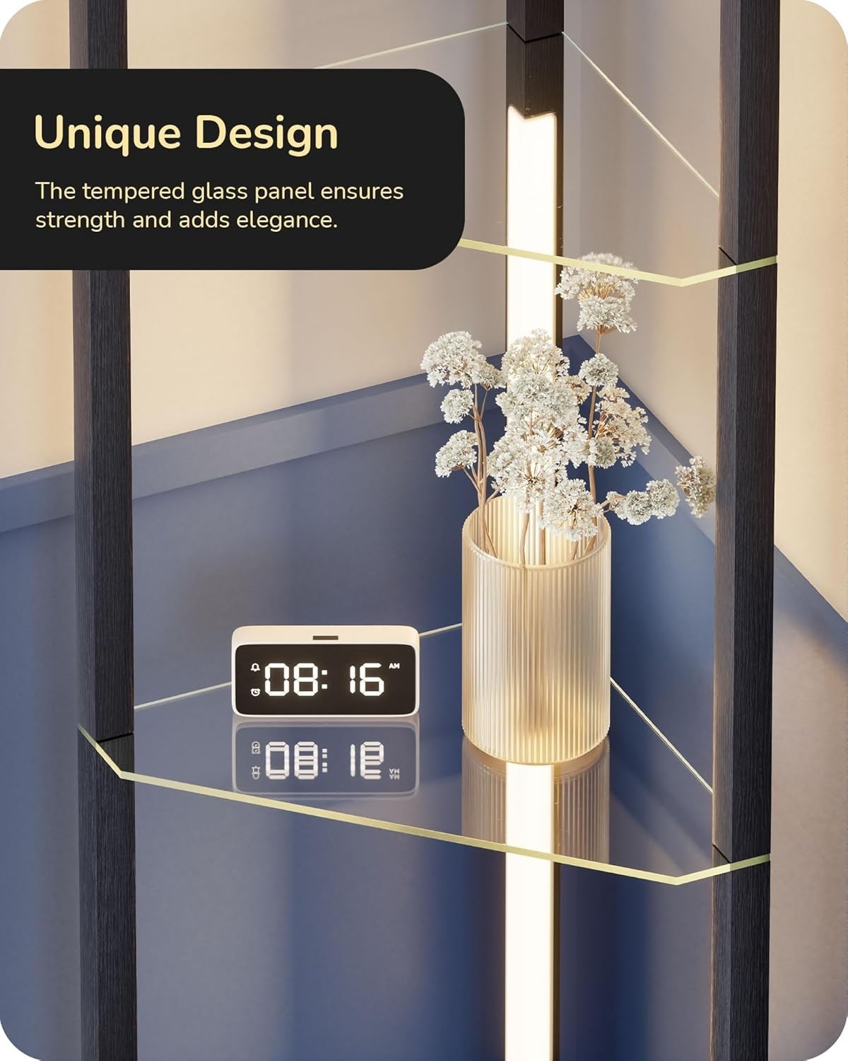 LED Corner Floor Lamp Shelf Dimmable 4-Tier Display Light Unit Black