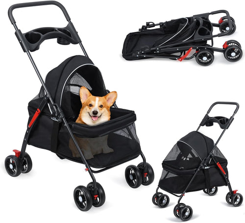 Pet Stroller for Dogs Cats up to 50lbs 4 Wheel Foldable Travel Pushchair
