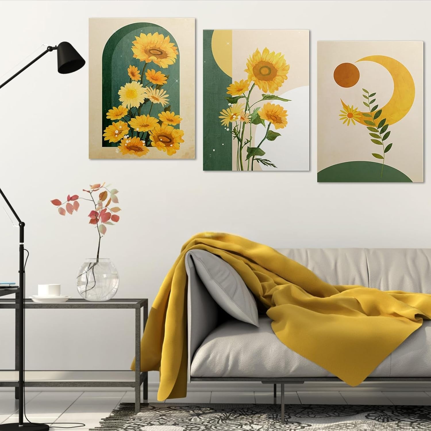 Sunflower Wall Art Set of 3 Framed Canvas 30x40cm