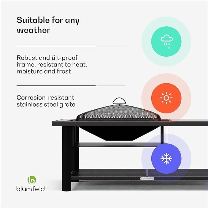 3-in-1 Fire Pit Table BBQ Outdoor Heater & Dining Table Terrazzo Top 122cm