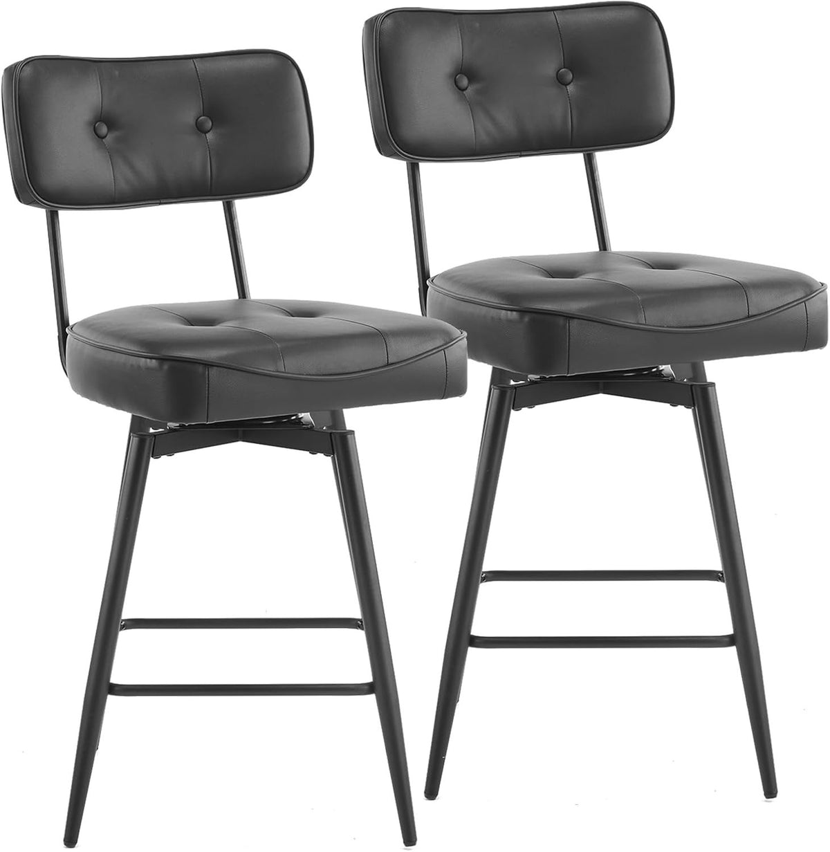 360° Swivel Bar Stools Set of 2 | Black PU Leather Counter Chairs