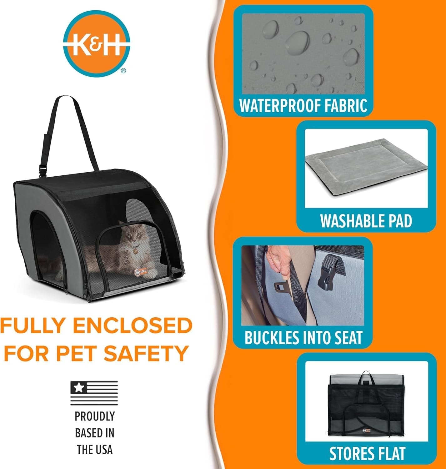 Travel Safety Pet Carrier 43x41x38cm Soft Dog Cat Car Seat Crate Grey Black