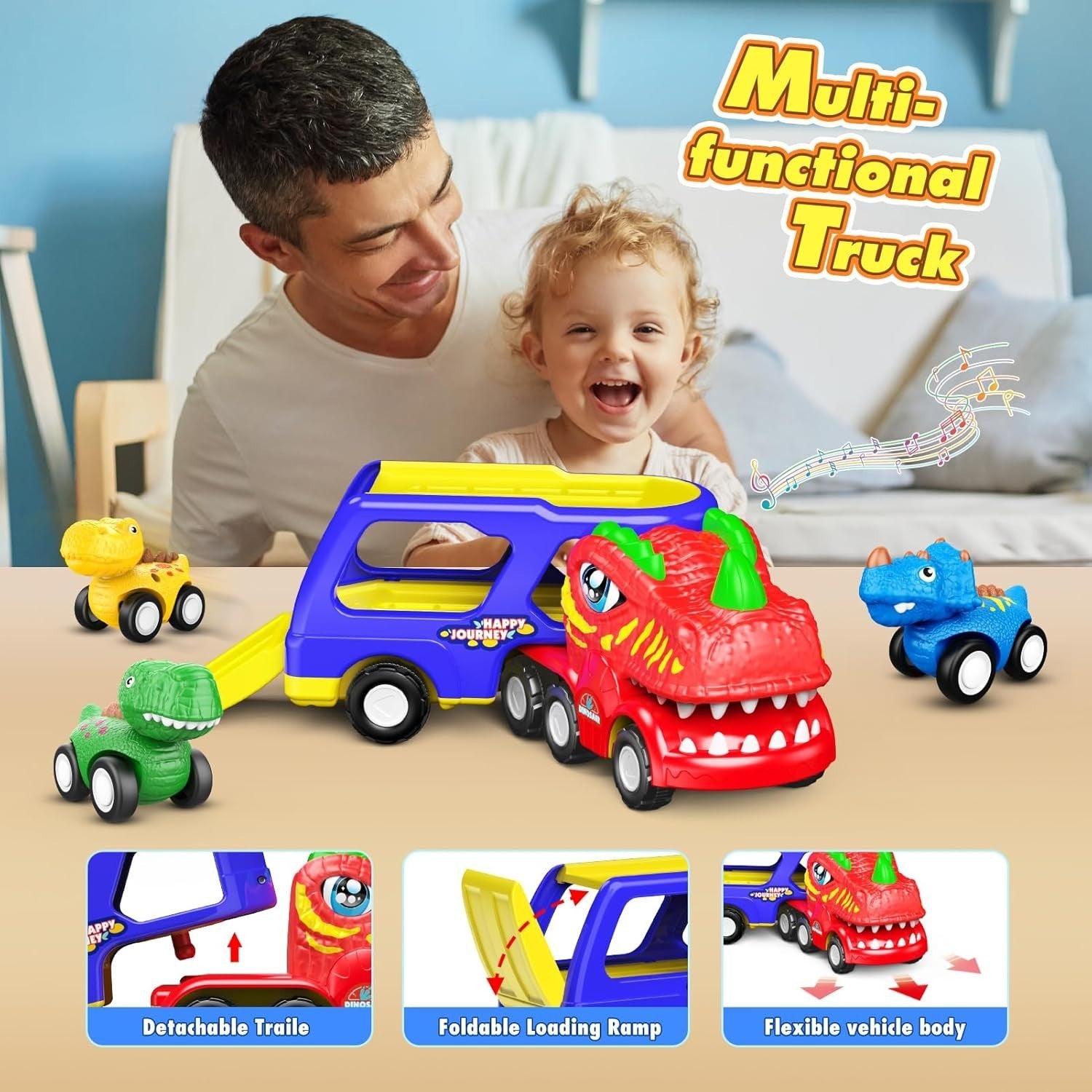 Remote Control Dinosaur Construction Truck Toy Set for Boys Age 2-6