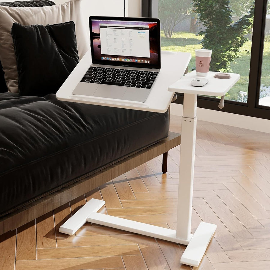 Adjustable Overbed Table with Wheels Split Top Laptop Desk Pneumatic