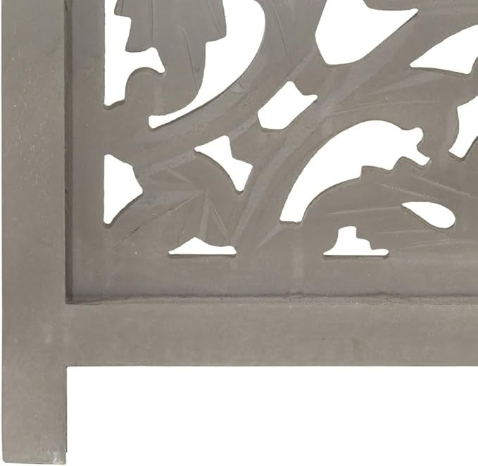 3 Panel Grey Carved Wooden Room Divider 120x165cm Folding Privacy Screen