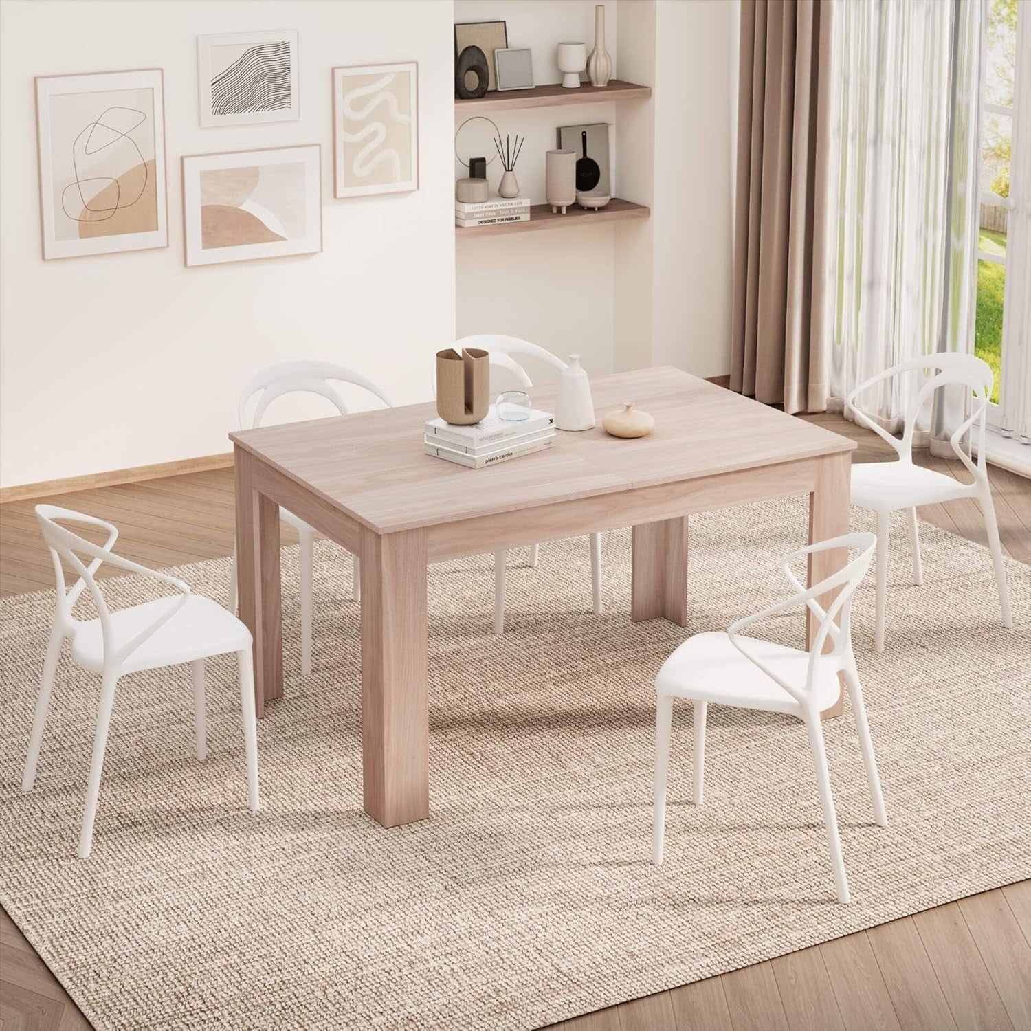 Extendable Dining Table Pearled Elm 220cm Wood 6–8 Seater Modern Space Saver