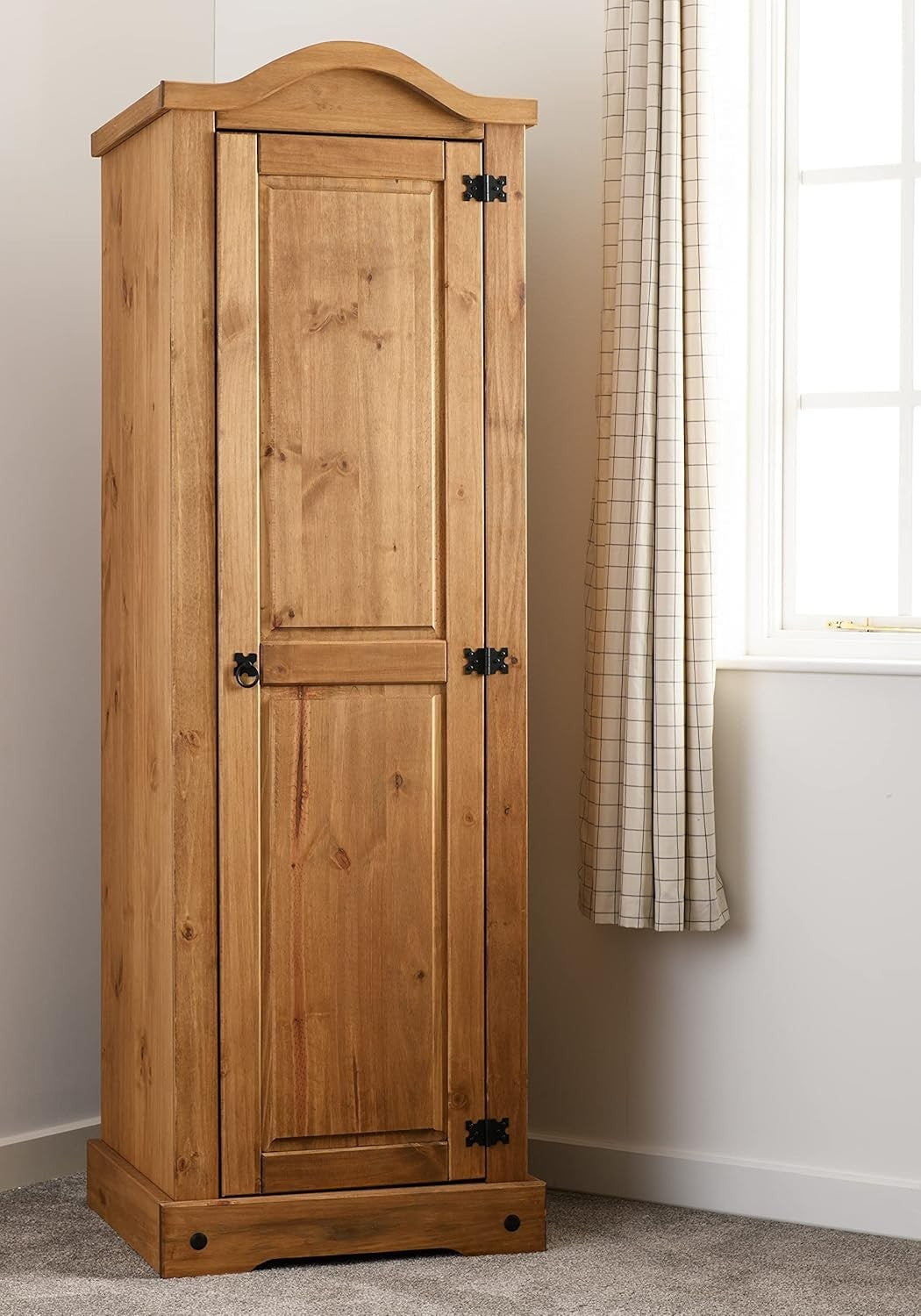 Rustic 1 Door Distressed Waxed Pine Wardrobe - Compact, Durable Storage