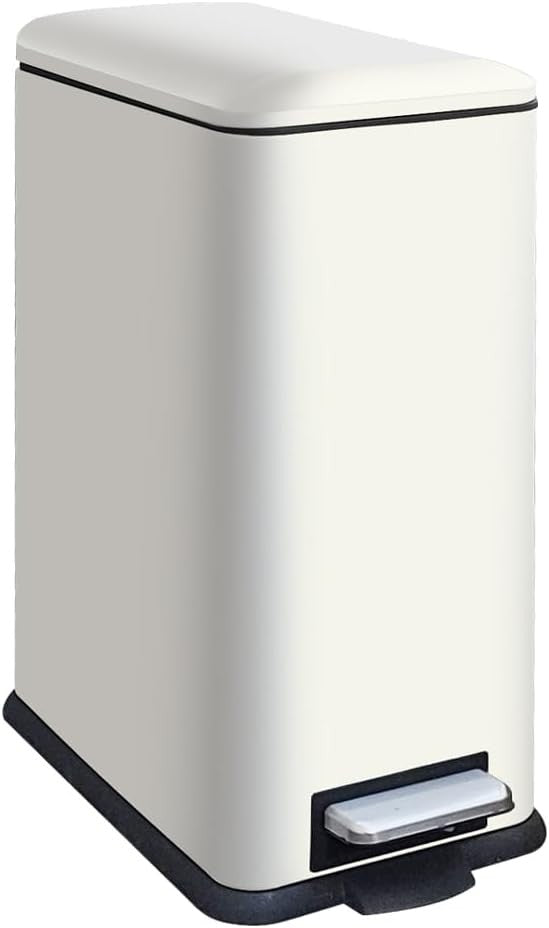30L White Stainless Steel Pedal Bin Slim Kitchen Soft Close Lid