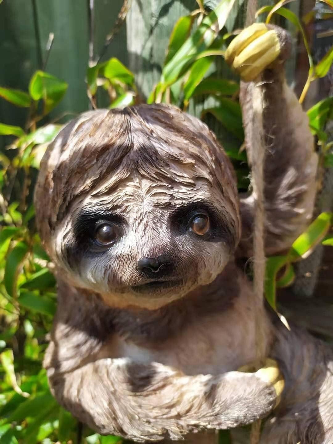 Climbing Sloth Garden Ornament on Rope – 30cm Weatherproof Resin Outdoor Decor