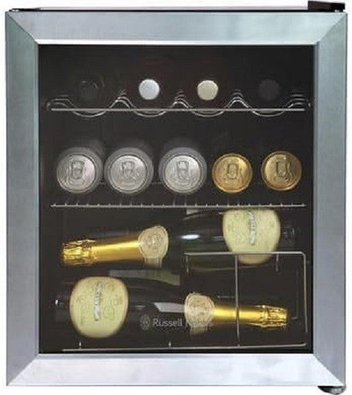 Mini Drinks Fridge Glass Door Stainless Steel Beer Wine Cooler 46L Compact