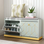 Green Shoe Bench with Cushion & Flip Drawer Hallway Storage 99.6x27.2x49.5cm