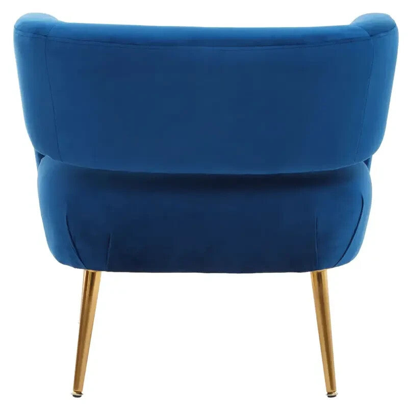 Blue Velvet Accent Chair Gold Legs Modern Lounge Armchair Boutique Style