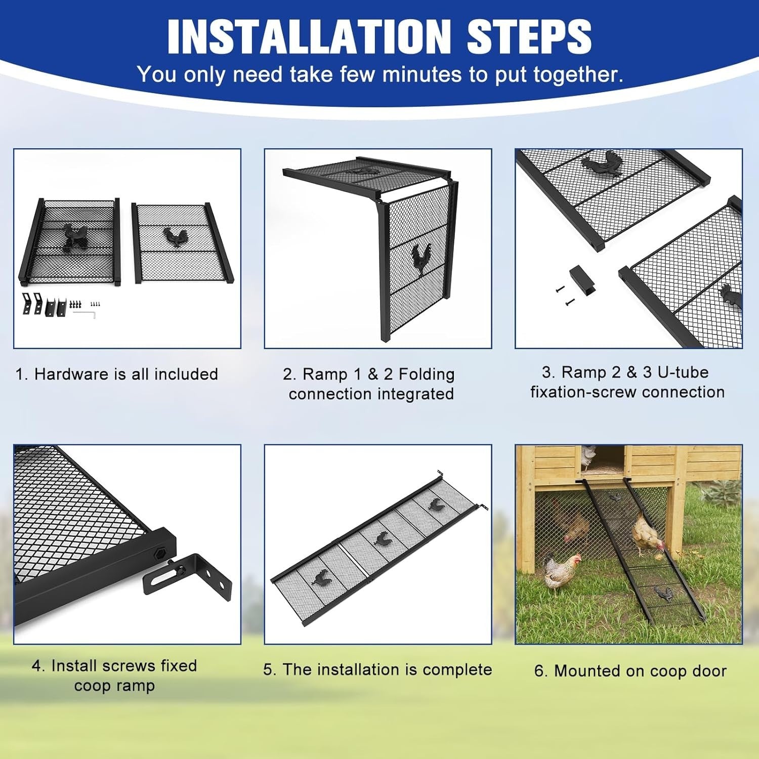 Metal Chicken Coop Ramp Adjustable Non Slip 39in