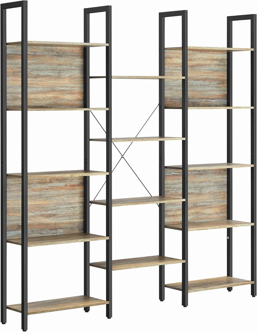14 Shelf Industrial Bookcase Turquoise Brown Metal Frame Storage Display Unit