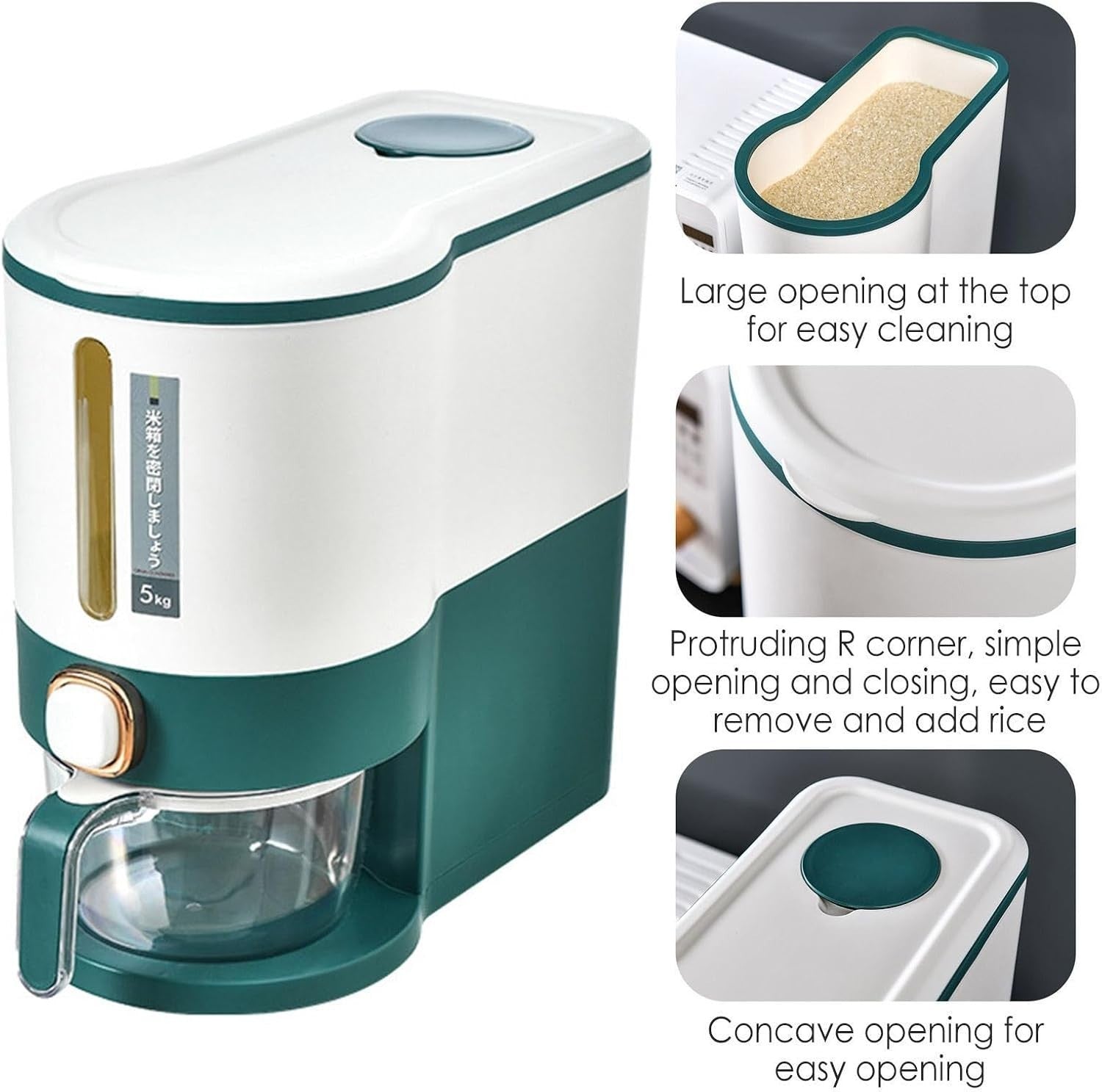 5KG 10KG Press Rice Dispenser with Measuring Cup Grain Storage Bin