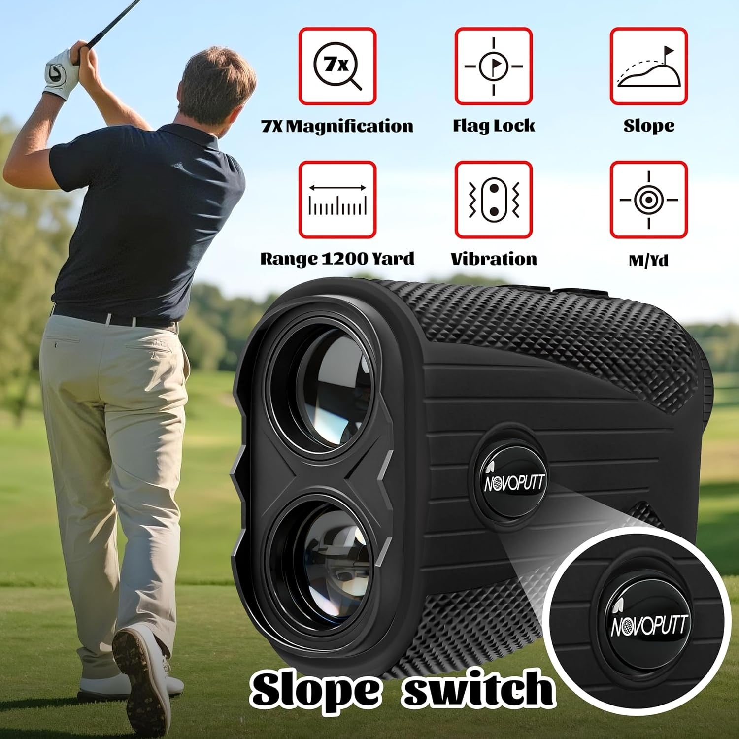 Golf Range Finder 1200Y Slope Flag Lock Vibration Rechargeable