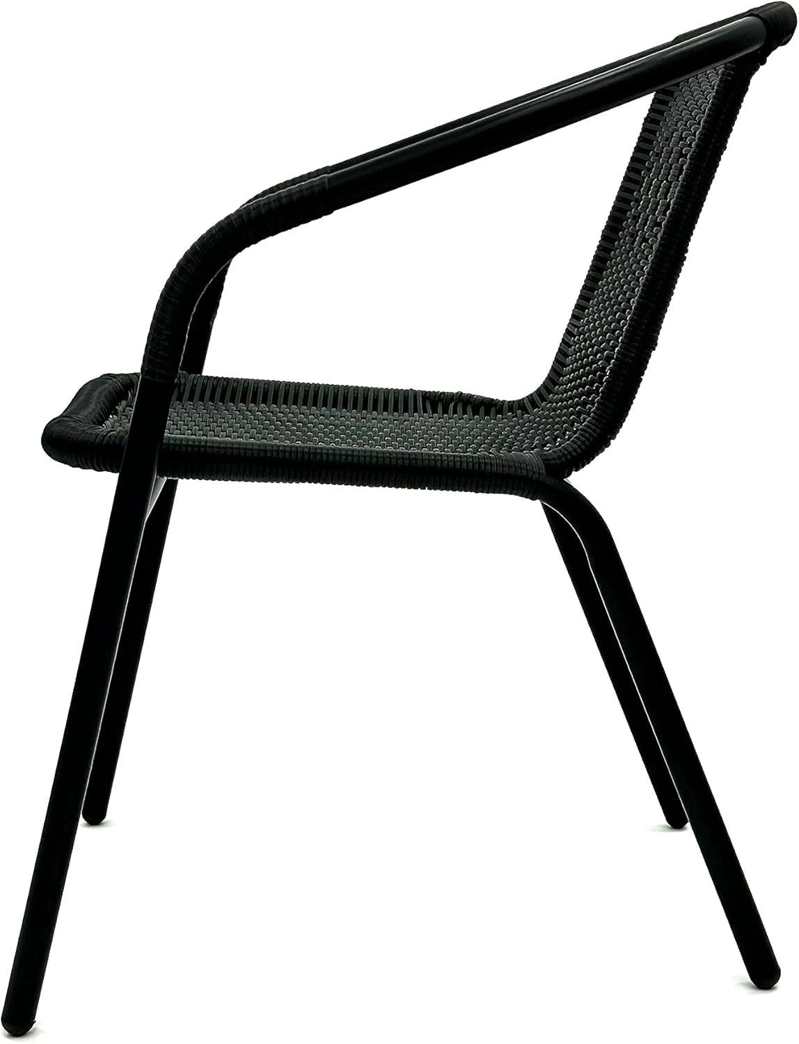 Black Rattan Garden Chair Stackable Bistro Patio Cafe Outdoor Seating