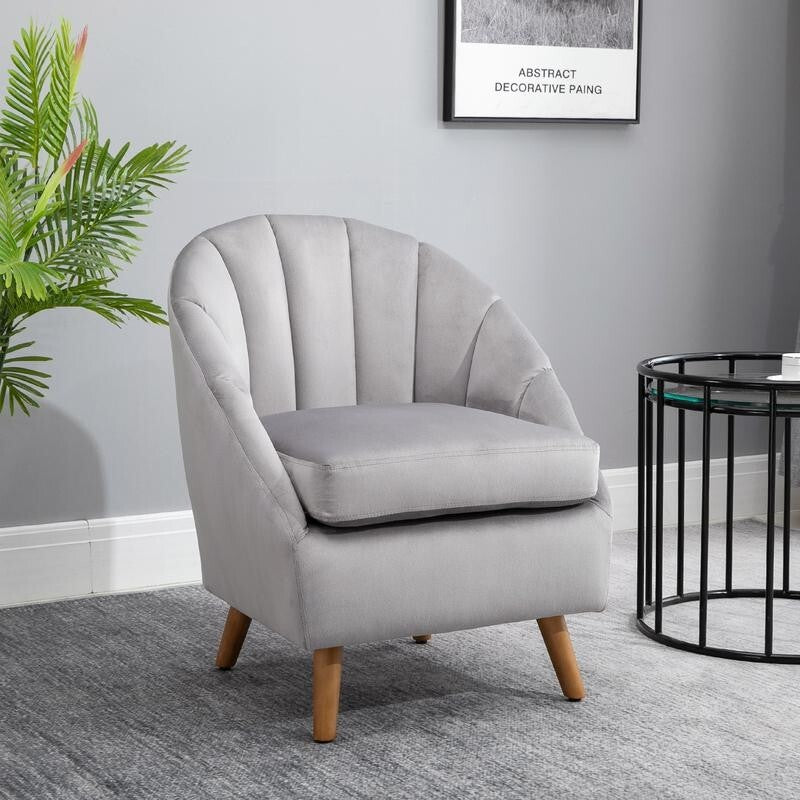 Grey Velvet Accent Chair Shell Back Armchair Lounge Bedroom Seating Legs