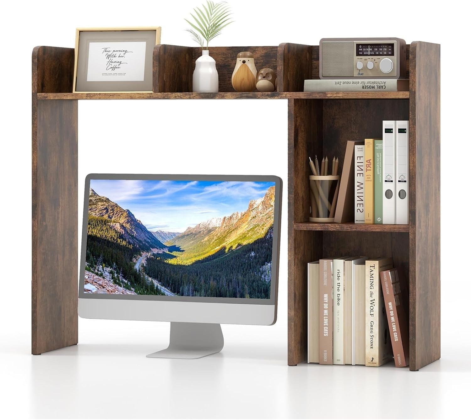 Brown Desktop Bookshelf 3-Shelf Storage Hutch Organizer Rack 94cm