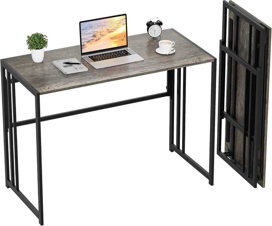 Folding Computer Desk 100x50cm No Assembly Writing Study Table Black Oak