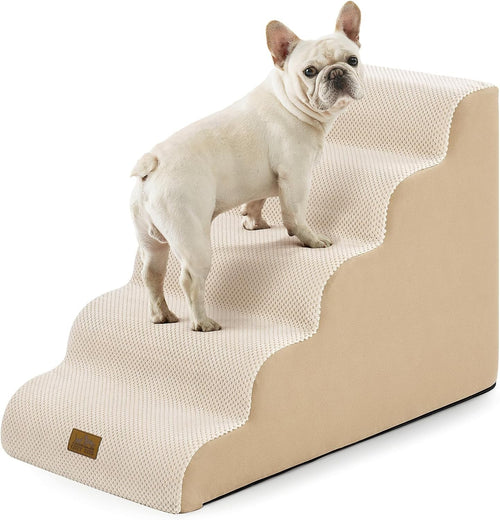 Wide Dog Stairs 5 Step 22.6in Foam Pet Ramp for Bed Sofa Car