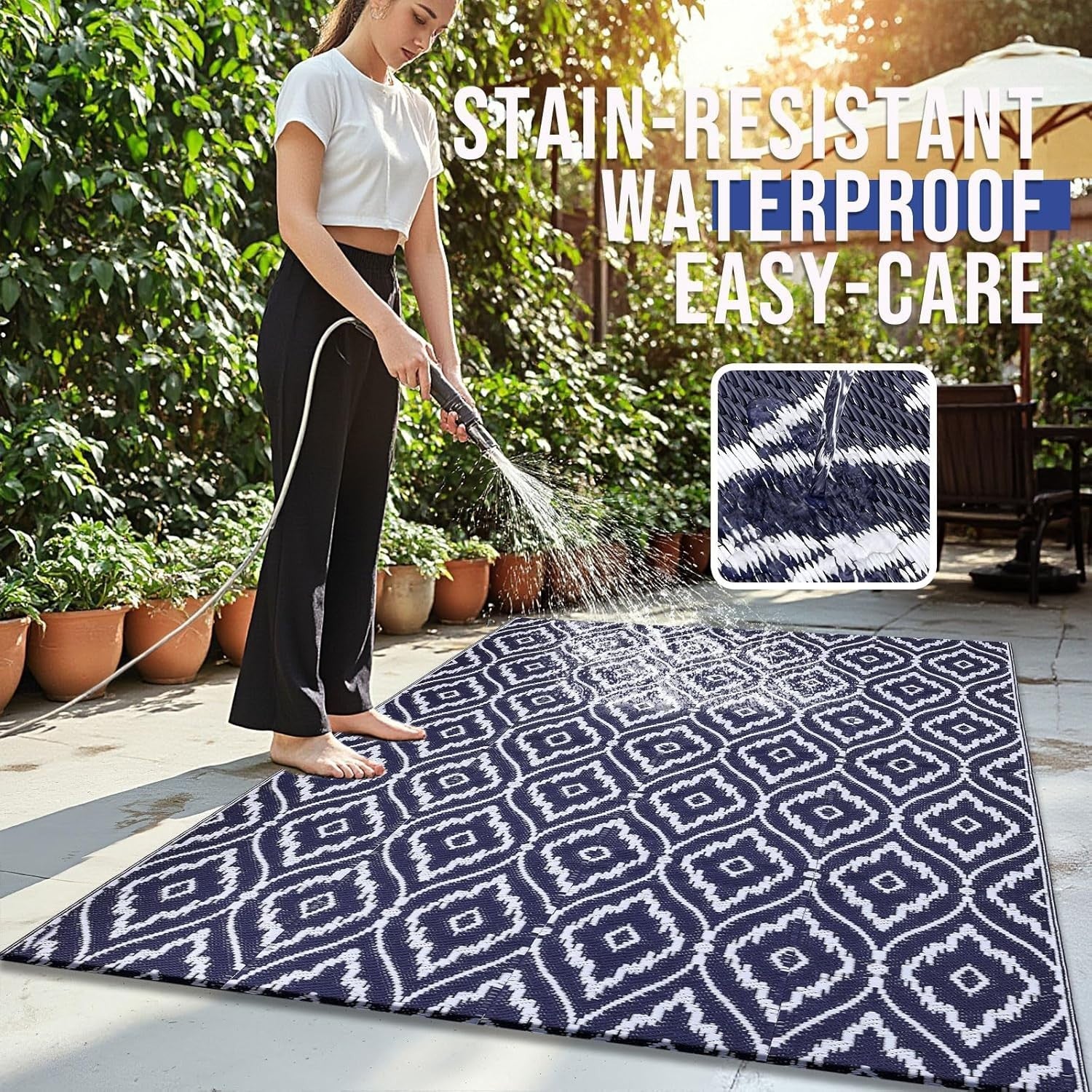 Waterproof Outdoor Patio Rug Reversible UV Resistant Garden Mat 150x240cm