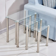Space Saving Glass Nesting End Tables Set 3 Modern Stackable Side Coffee