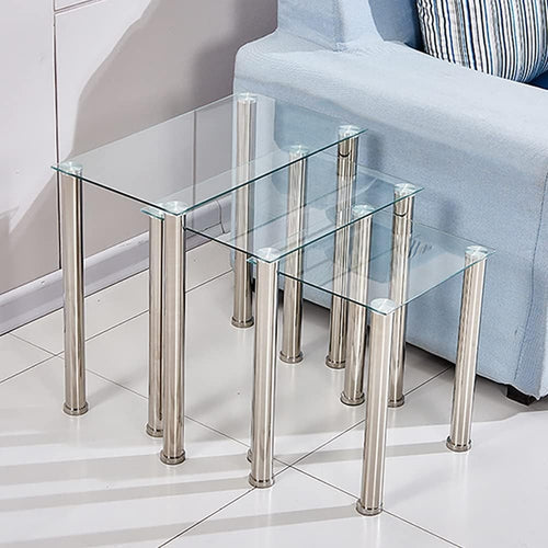 Space Saving Glass Nesting End Tables Set 3 Modern Stackable Side Coffee