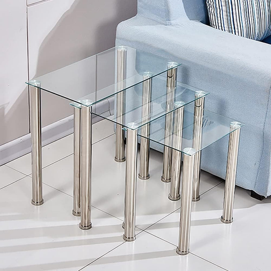 Space Saving Glass Nesting End Tables Set 3 Modern Stackable Side Coffee