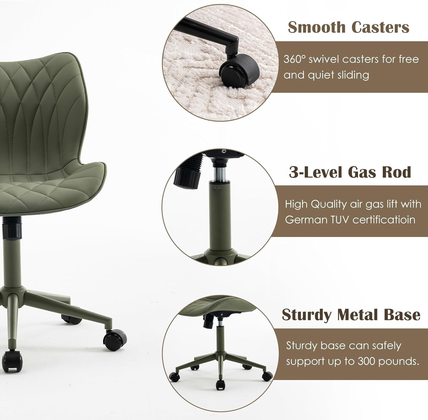 Ergonomic Swivel Desk Chair Armless Adjustable Height Home Office Faux Leather