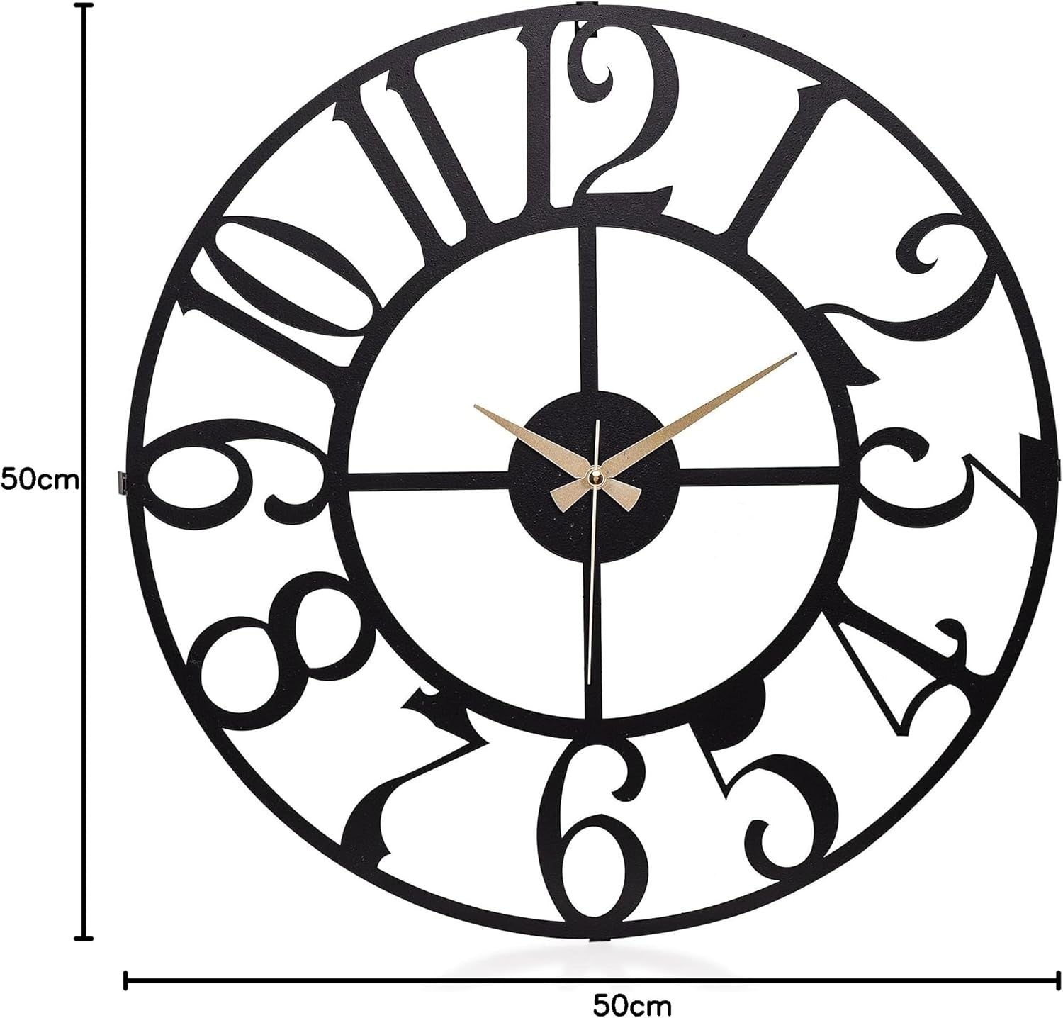 50cm Large Metal Wall Clock Modern Silent Quartz Open Face Round Home Decor