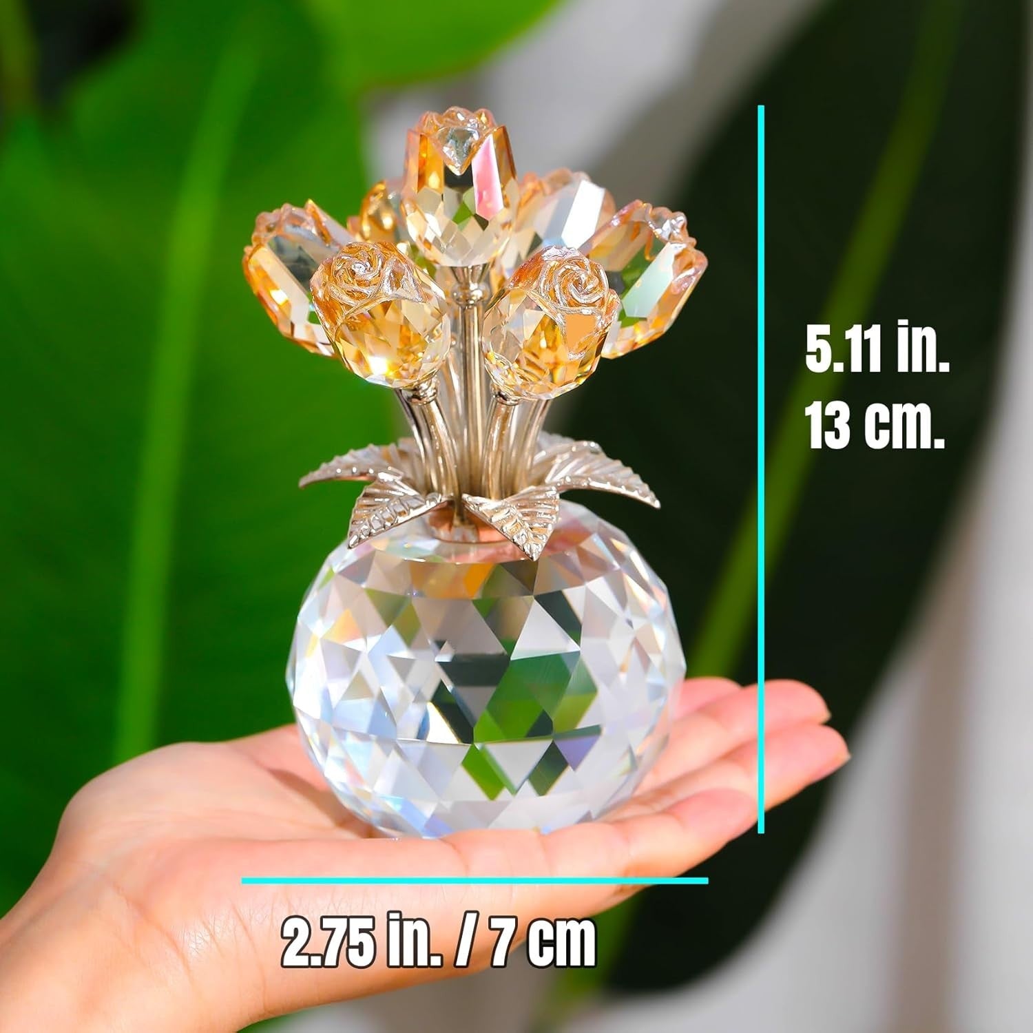 Gold Crystal Rose Bouquet Ornament Gift for Women Mum Anniversary Wedding