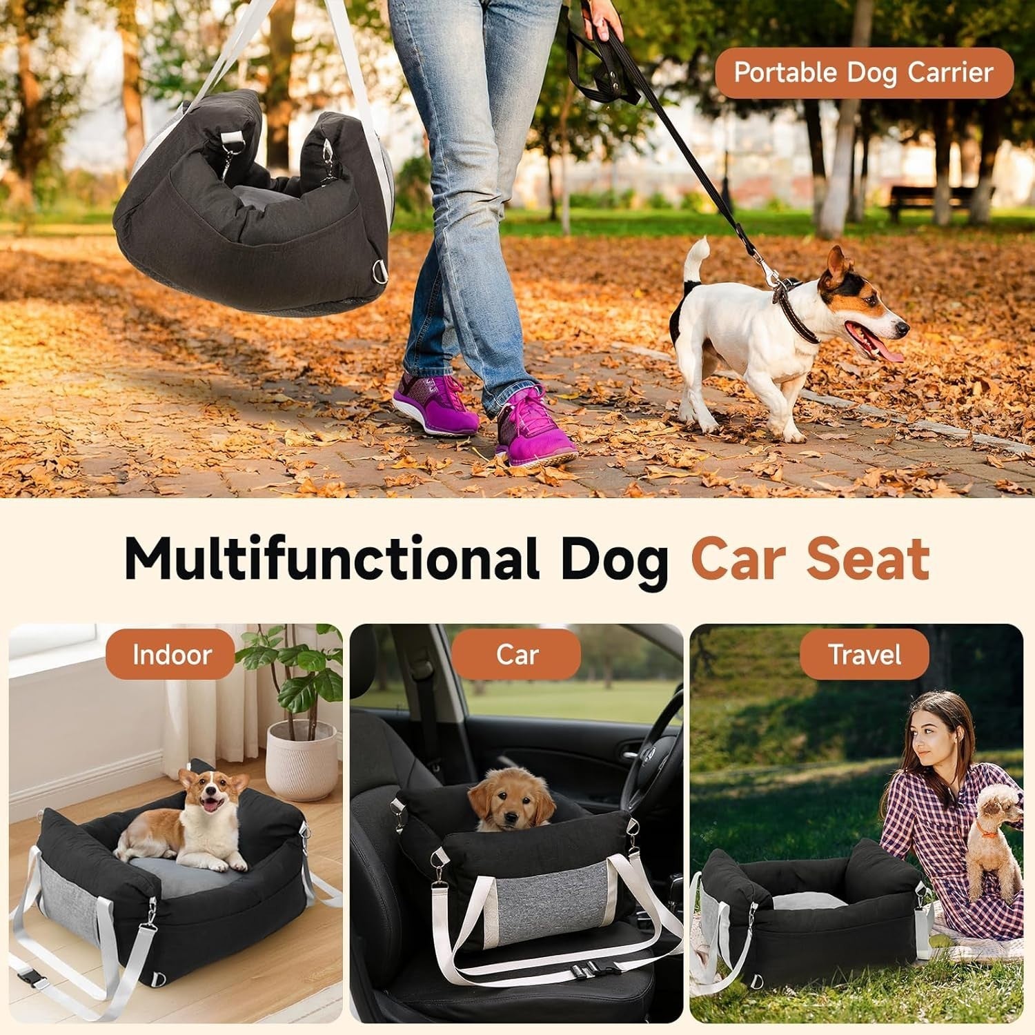 Dog Car Seat Booster Bed Waterproof Travel Carrier Cushion Safety Leash