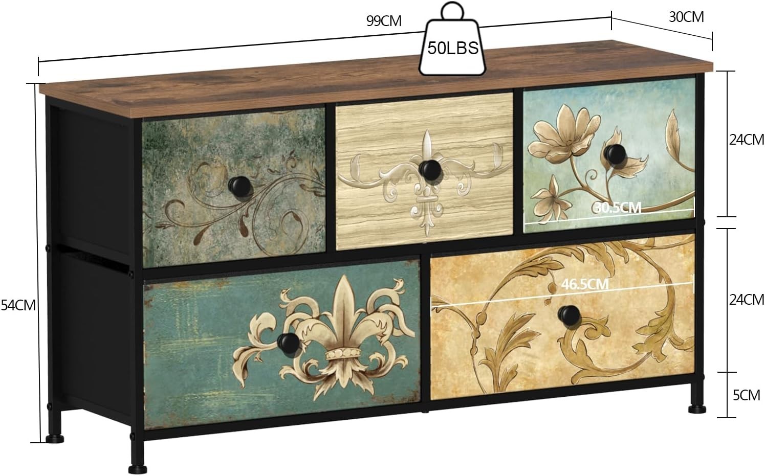5-Drawer Bohemian Storage Dresser for Bedroom, Nursery, Living Room, Closet