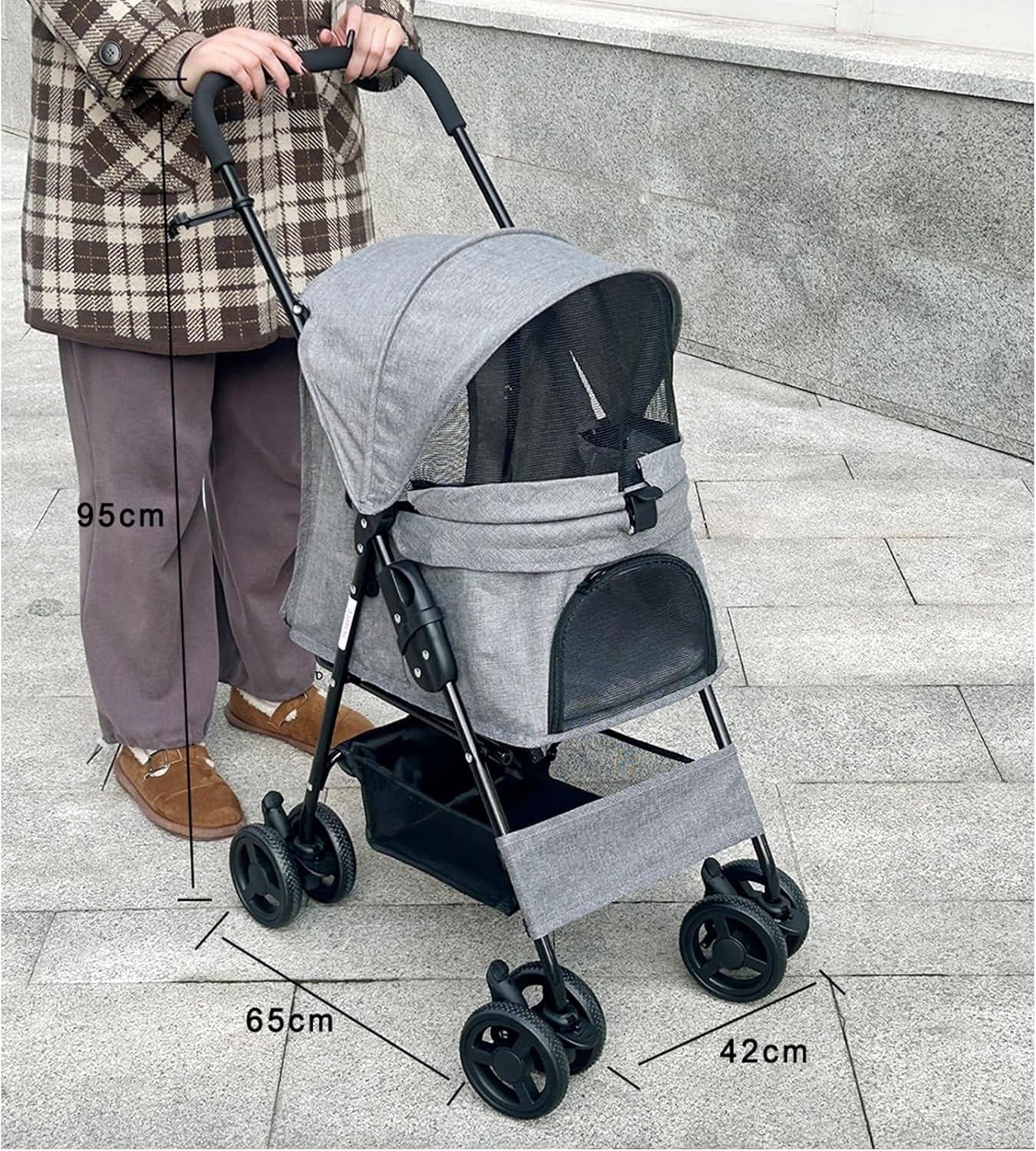 Pet Stroller for Small Dogs Cats Foldable Travel Jogger Pushchair Grey