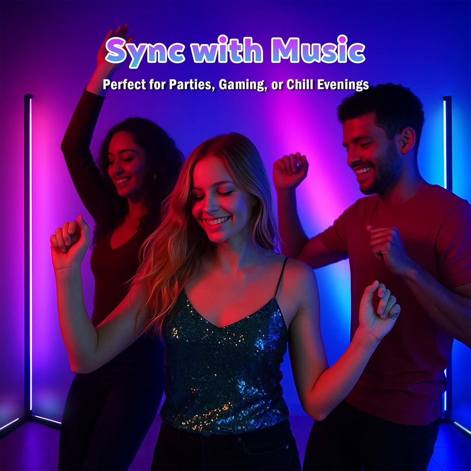 2 Pack Smart RGB Corner Floor Lamp App Remote Music Sync LED Mood Light