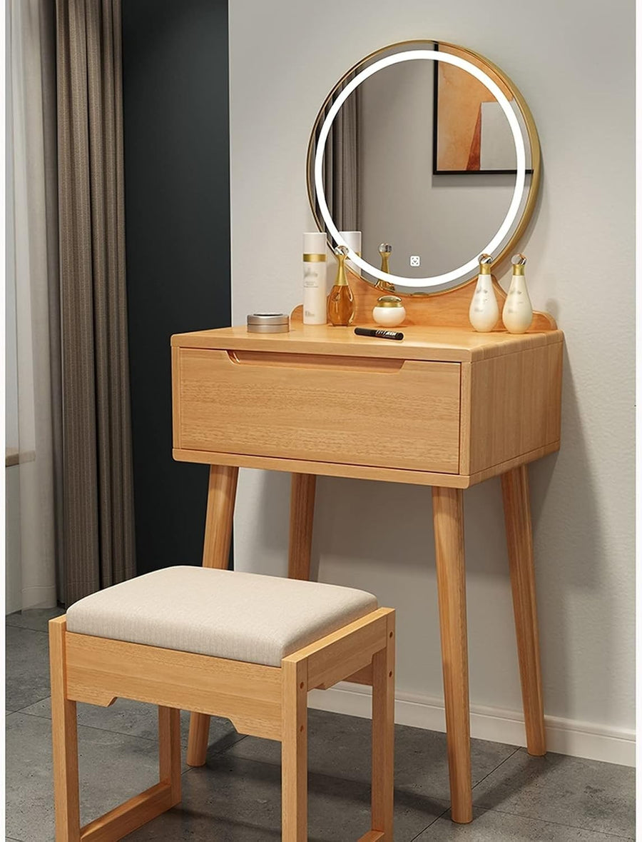 Vanity Dressing Table Desk w/ Lighted Mirror Smart LED Touch Switch 1 Drawer
