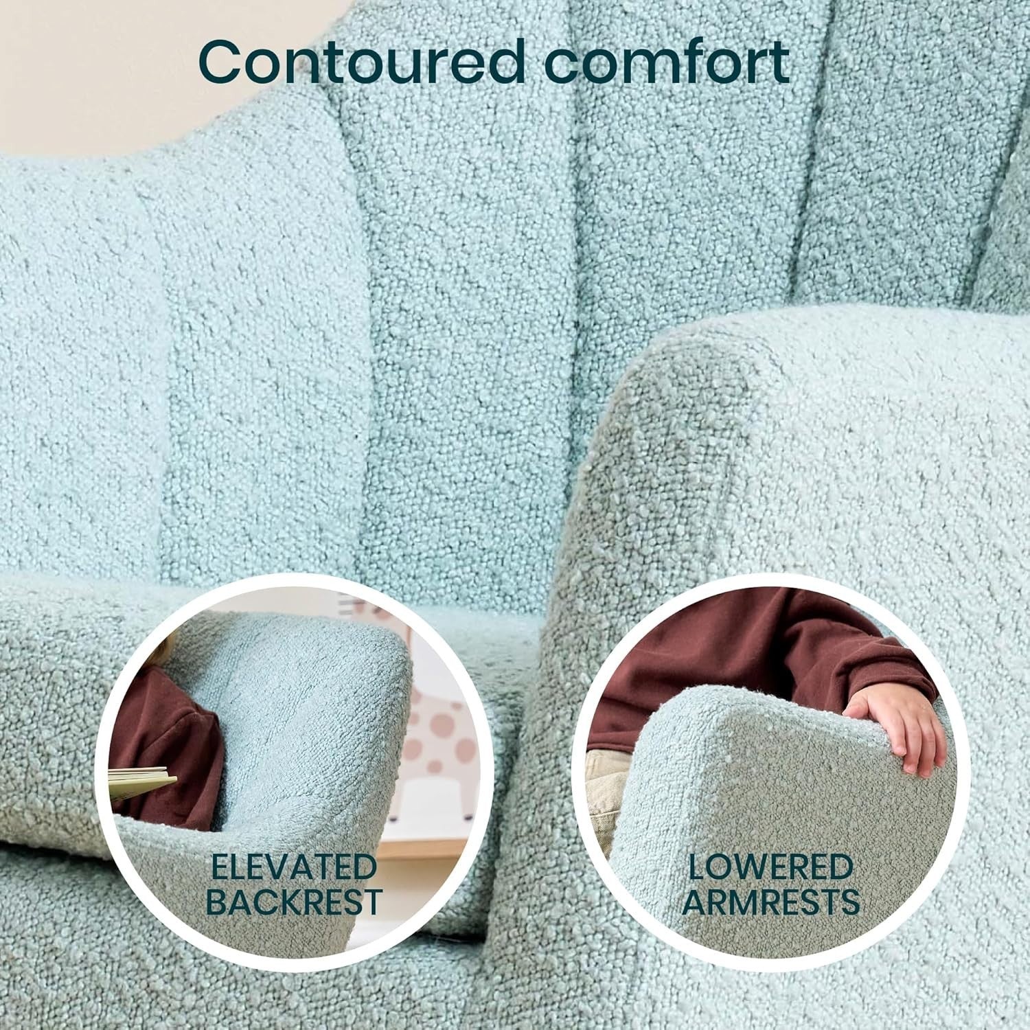 Toddler Rocking Chair Soft Bouclé Fabric, Rubberwood Bars, Easy Assembly
