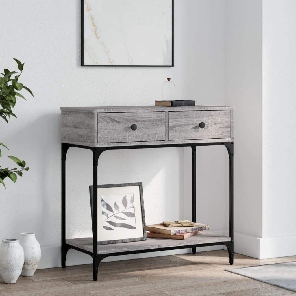 Slim Grey Console Table with Drawers & Shelf – Modern Hallway Storage