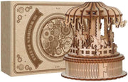 Romantic DIY Mechanical Carousel Music Box Kit | 46pcs Wood Model Gift