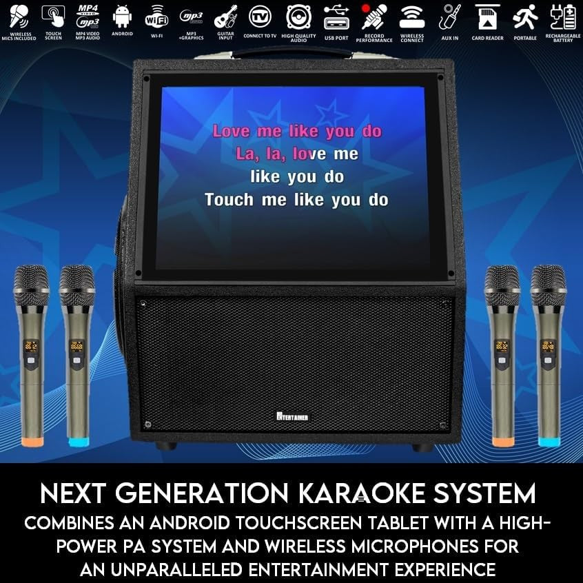 Portable Karaoke Machine 4 Wireless Mics Touchscreen Speaker