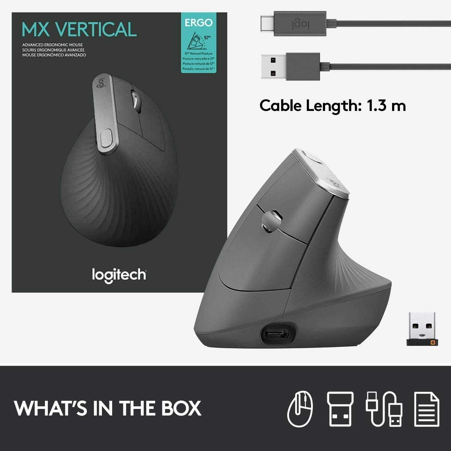 Vertical Ergonomic Wireless Mouse 4000 DPI Multi-Device Bluetooth USB PC Mac
