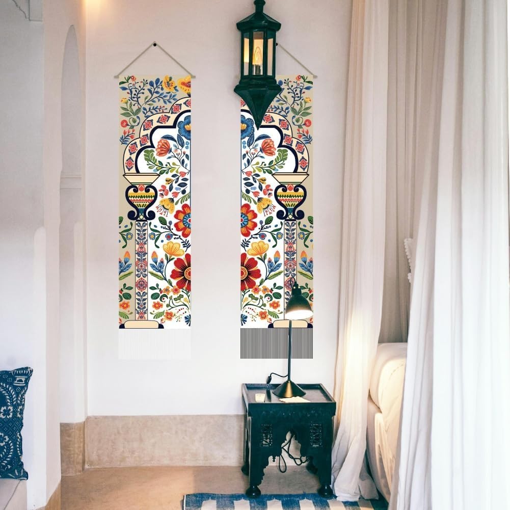 Boho Flower Mandala Tapestry 45.7x13in Vertical Wall Hanging Deco