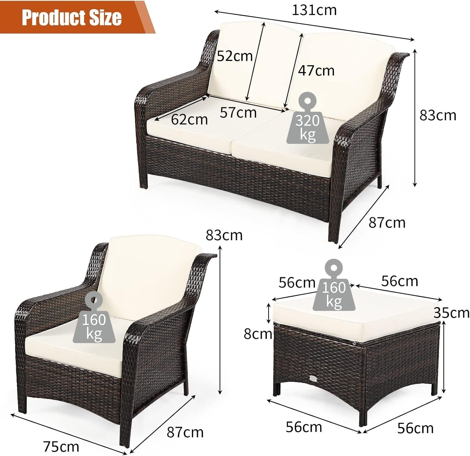 5pc Rattan Garden Sofa Set Off-White | Outdoor Patio Furniture & Seats