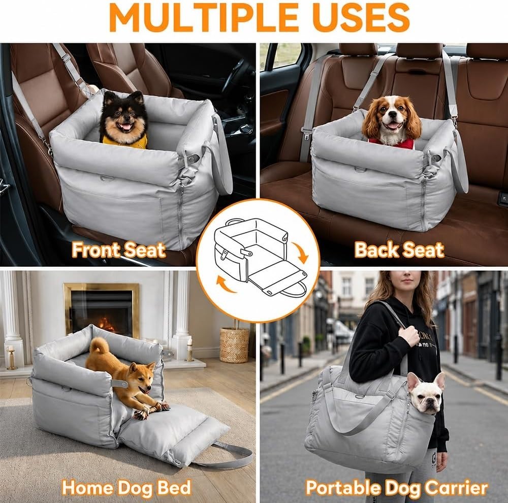 Waterproof Dog Car Seat 3 in 1 Booster Travel Bed Carrier Up to 20kg