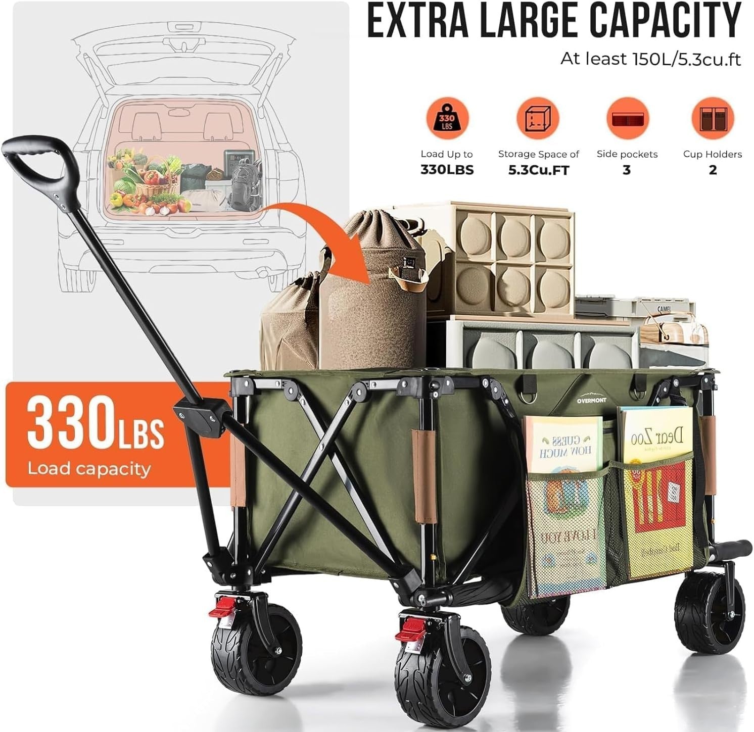 Heavy Duty Folding Festival Camping Wagon Trolley Cart 330lbs Green