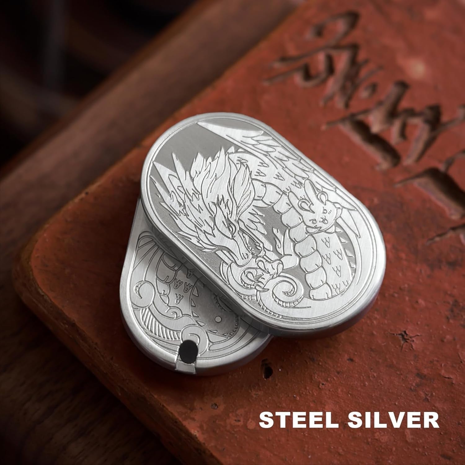 Silver Steel Dragon Fidget Slider Ratchet Clicker Focus EDC