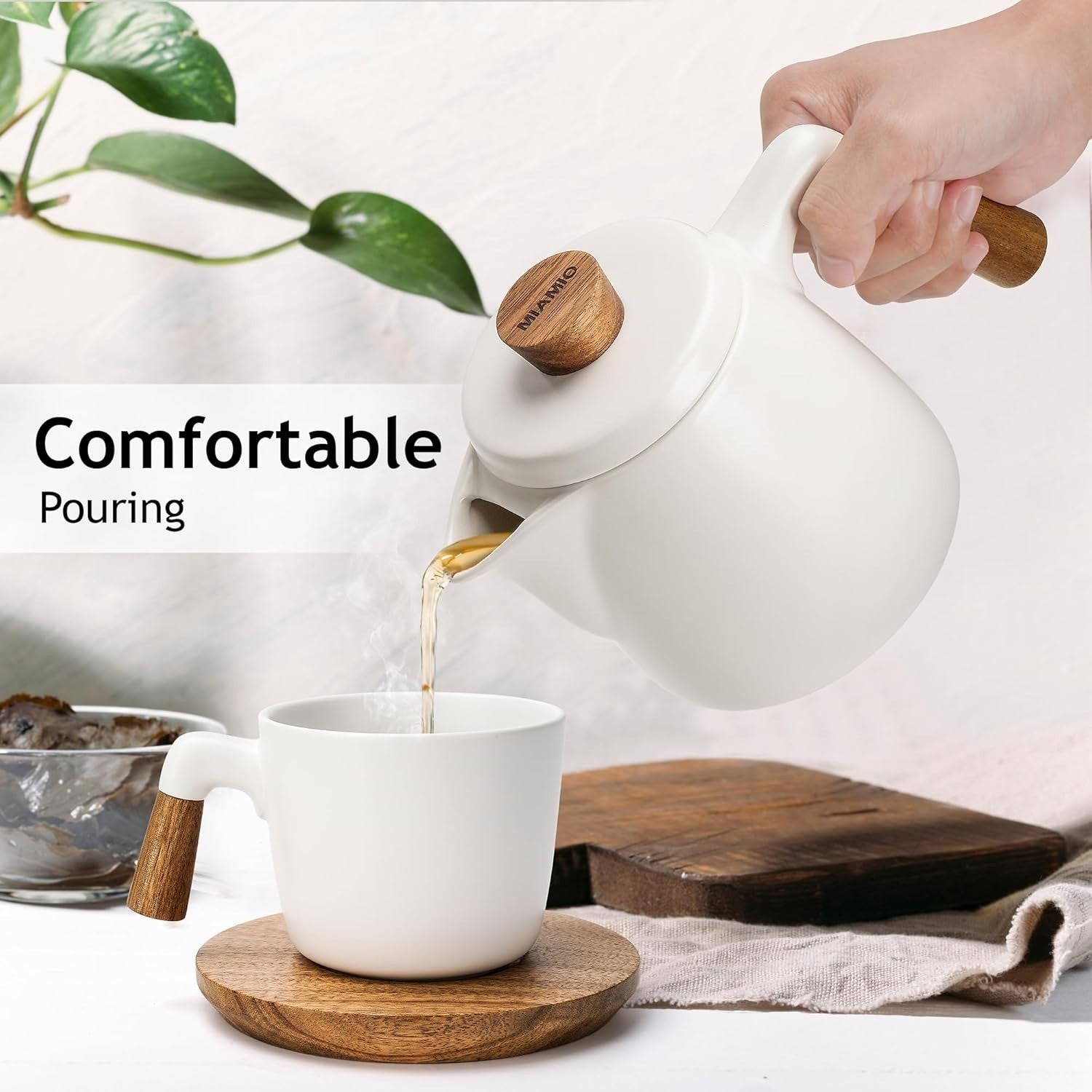 Ceramic Teapot Set with Warmer 1L Tea Pot Infuser Candle Heater