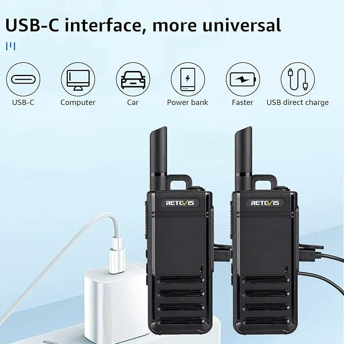 Ultra Slim Walkie Talkies 4 Pack USB-C VOX Earpiece Emergency Alarm